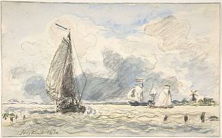 荷兰渔船，反面：船的草图 Dutch Fishing Boats, Verso: Sketches of Boats (1870)，约翰·琼金德