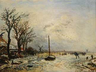 风车海岸风光 Coast Scene with Windmills (1873)，约翰·琼金德