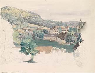 巴特罗希奇-绍尔布伦镇的景色（1848 年 9 月 18 日） View over the town of Bad Rohitsch-Sauerbrunn (18th September 1848) (1848; Rogaska Slatina,Slovenia                     )，约翰·内波穆克·帕西尼