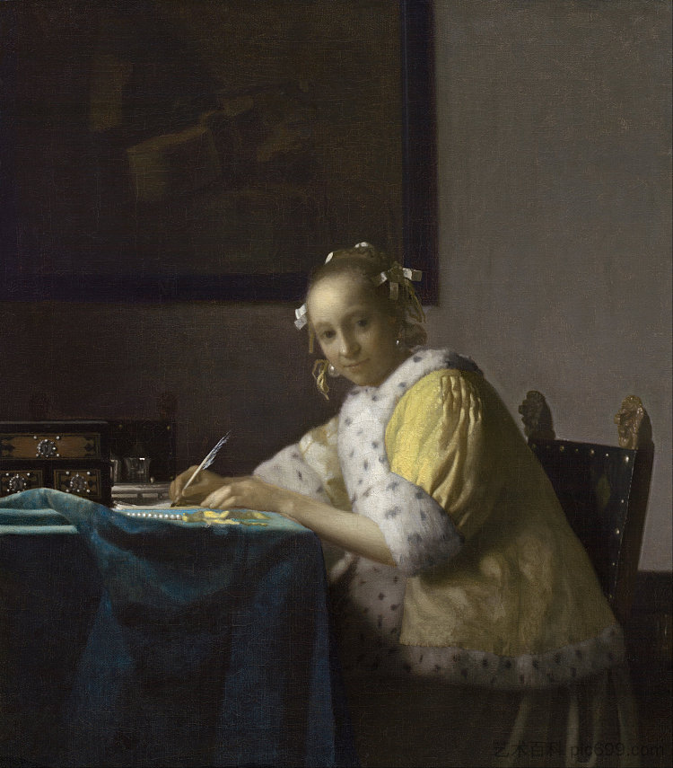 一位女士在写作 A lady writing (c.1665 - c.1666)，约翰内斯·维米尔