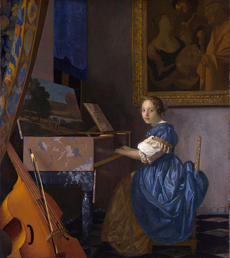 坐在处女座的年轻女子（坐在处女座的女士） A young woman seated at a virginal (A Lady Seated at a Virginal) (c.1670 - c.1672)，约翰内斯·维米尔