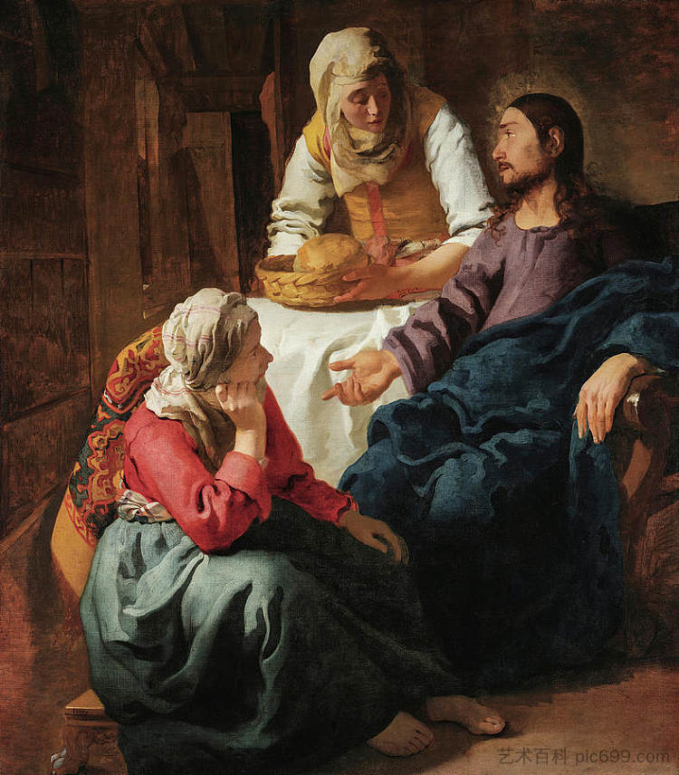 基督在马大和马利亚的家中 Christ in the House of Martha and Mary (1654)，约翰内斯·维米尔