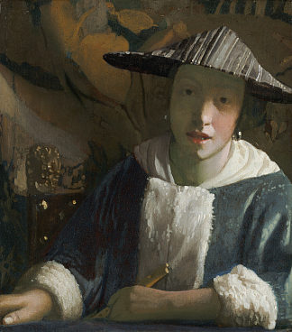 带长笛的女孩 Girl with a Flute (c.1666)，约翰内斯·维米尔