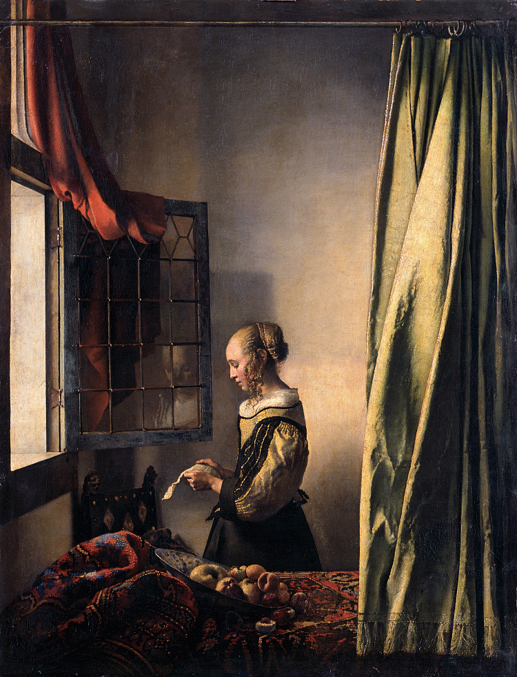 女孩在打开的窗户上读信 Girl Reading a Letter at an Open Window (1657)，约翰内斯·维米尔