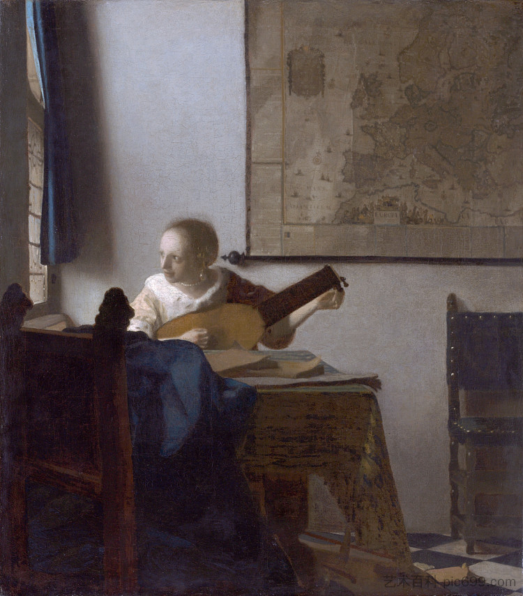 带琵琶的女人 Woman with a lute (c.1662 - c.1664)，约翰内斯·维米尔