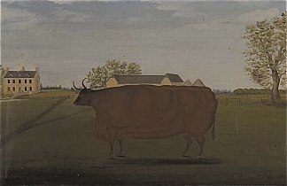 田野里的奖品牛画 Painting of a Prize Cow in a Field (1827)，约翰·布拉德利