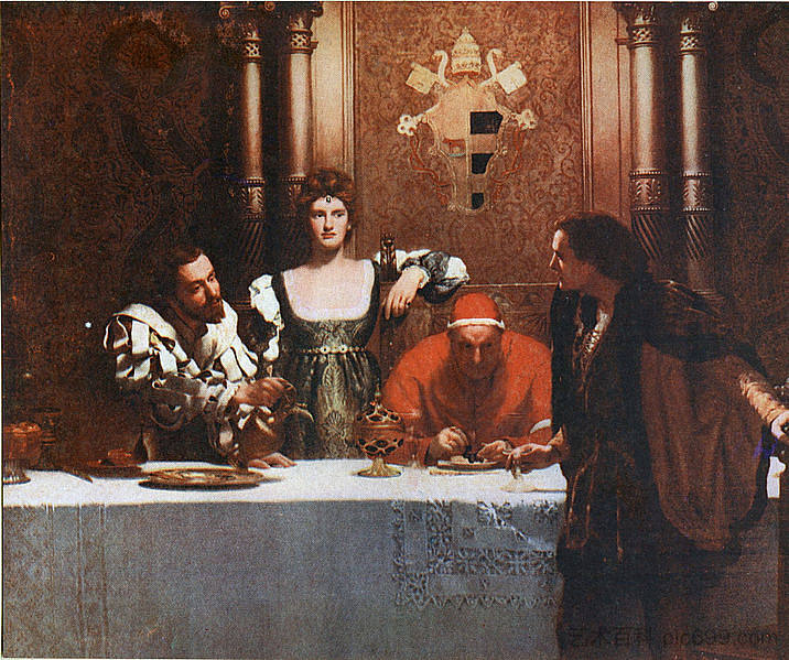 一杯凯撒·博吉亚的葡萄酒 A glass of wine with Caesar Borgia (1893)，约翰·柯里尔