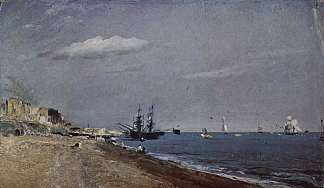 布莱顿海滩与高力 Brighton Beach with Colliers (1824)，约翰·康斯特布尔
