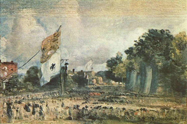 1814年在东伯格霍尔特庆祝总和平 Celebration of the General Peace of 1814 in East Bergholt (1814),约翰·康斯特布尔