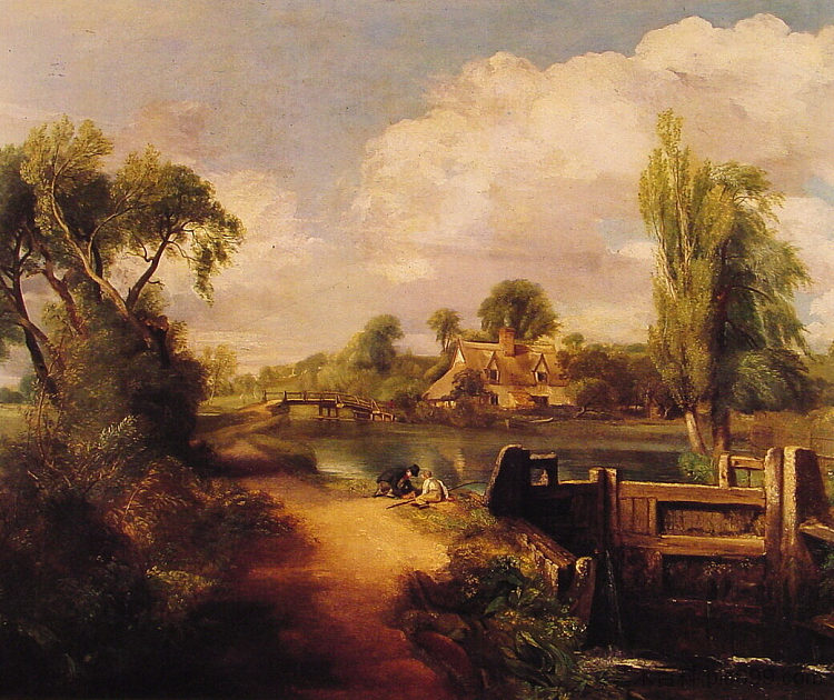 景观：男孩钓鱼 Landscape: Boys Fishing (1813)，约翰·康斯特布尔