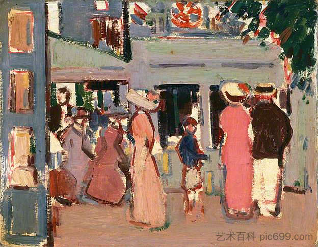 咖啡馆前：巴黎 Before a Café: Paris (1907)，约翰·邓肯·弗格森