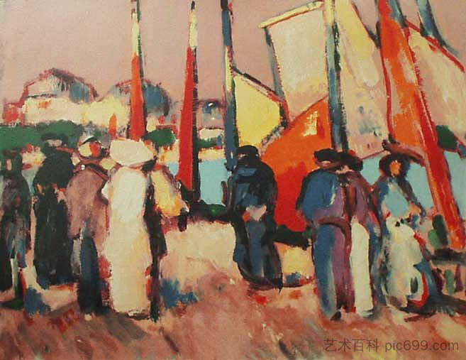 鲁瓦扬的人民和帆 People and Sails at Royan (1910)，约翰·邓肯·弗格森