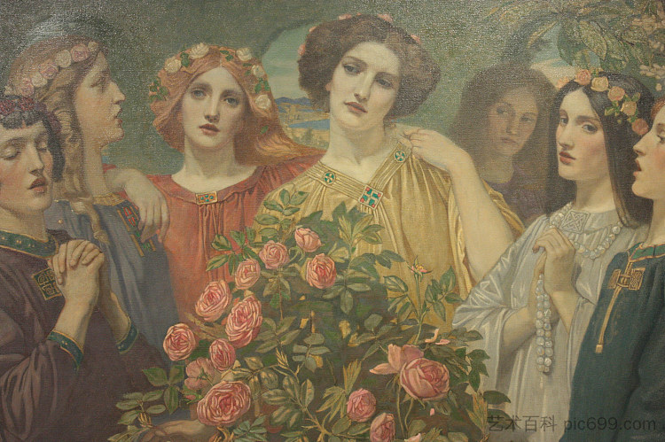 玫瑰赞美诗（局部） Hymn to the Rose (detail) (1907)，约翰·邓肯