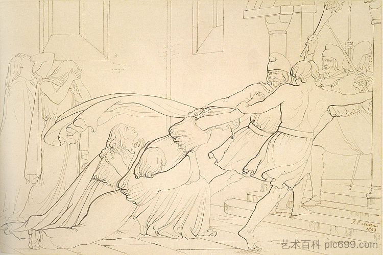 埃尔吉瓦被坎特伯雷大主教奥多下令查获 Elgiva seized byorder of Odo, Archbishop of Canterbury (1842),约翰·埃弗里特·米莱斯