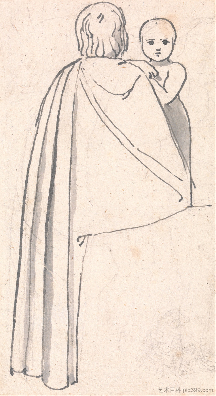 一个女人带着孩子的后视图看着她的肩膀 Back View of a Woman with Child Looking over Her Shoulder，约翰·弗拉克斯曼