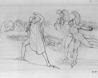 冥界的奥德修斯。奥德赛插图 Odysseus in the Underworld. Illustration to Odyssey (1793)，约翰·弗拉克斯曼
