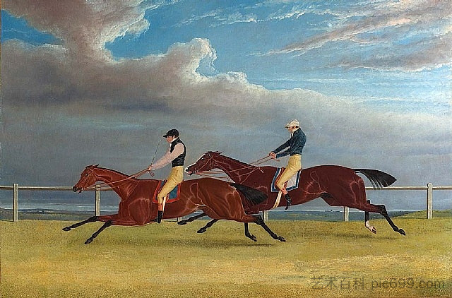 1827年圣莱格的完成。玛蒂尔达击败马梅卢克 Finish of the 1827 St Leger. Matilda Beats Mameluke (1827)，老约翰·弗雷德里克·赫林