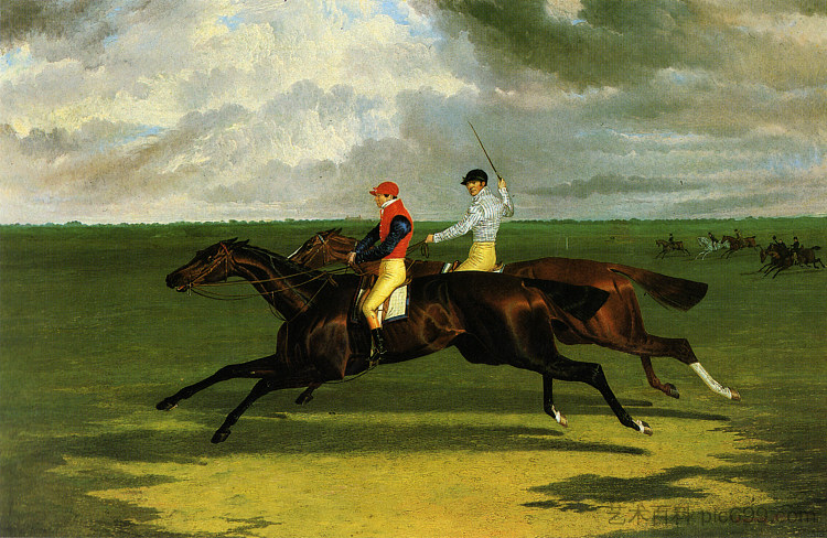 “普里阿姆”在纽马克特击败埃克塞特勋爵的“奥古斯都” 'Priam' Beating Lord Exeter's 'Augustus' at Newmarket (1831),老约翰·弗雷德里克·赫林