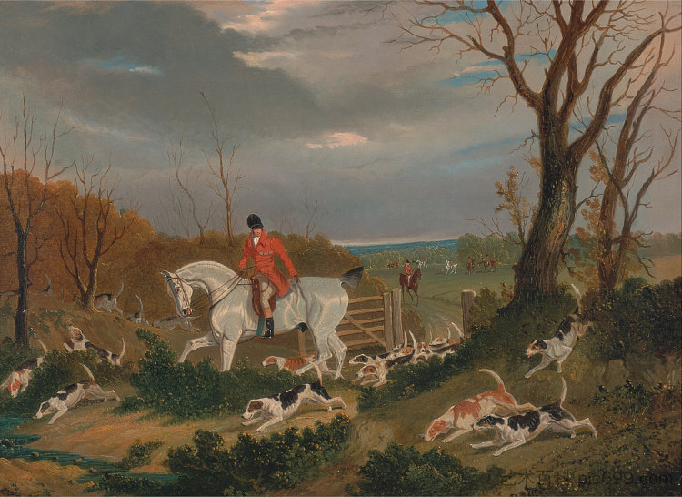 萨福克狩猎 - 将在鲱鱼韦尔附近覆盖 The Suffolk Hunt- Going to Cover near Herringswell (1833)，老约翰·弗雷德里克·赫林