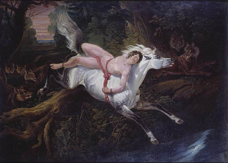 马泽帕被狼追赶（在霍勒斯·韦尔内之后） Mazeppa Pursued by Wolves (after Horace Vernet) (1833)，老约翰·弗雷德里克·赫林