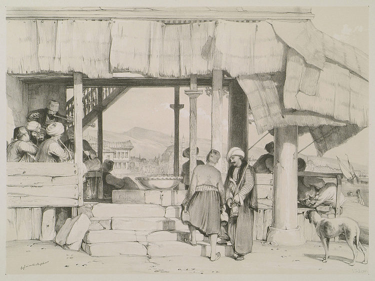 博斯普鲁斯海峡上的咖啡馆 A Café on the Bosphorus (1838)，约翰·弗雷德里克·刘易斯
