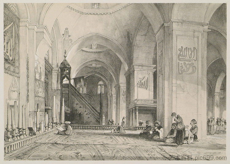 布鲁萨清真寺内部 Interior of the Mosque, Brussa (1838),约翰·弗雷德里克·刘易斯