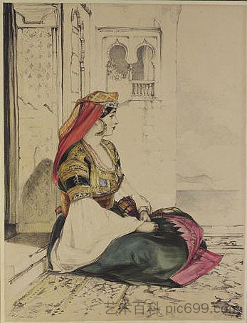 犹太妇女在嘉年华礼服 Jewish Woman in Fiesta Dress (1835),约翰·弗雷德里克·刘易斯