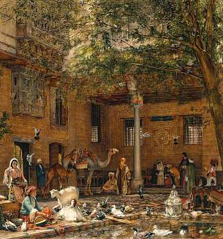 研究“开罗科普特族长之家的庭院” Study for ‘The Courtyard of the Coptic Patriarch’s House in Cairo’ (1864)，约翰·弗雷德里克·刘易斯