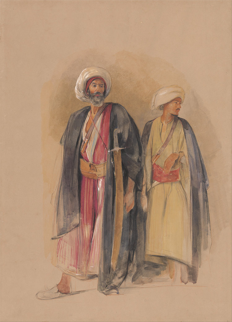 Gebel Tor的Sheik Hussein和他的儿子 Sheik Hussein of Gebel Tor and His Son (1842 - 1843)，约翰·弗雷德里克·刘易斯
