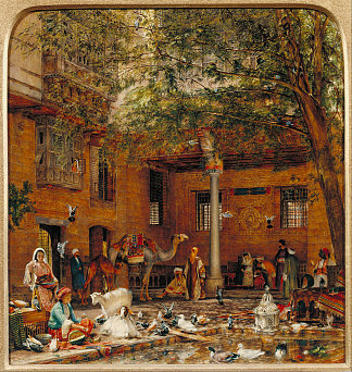 研究“开罗科普特族长之家的庭院” Study for ‘the Courtyard of the Coptic Patriarch’s House in Cairo’ (1864)，约翰·弗雷德里克·刘易斯