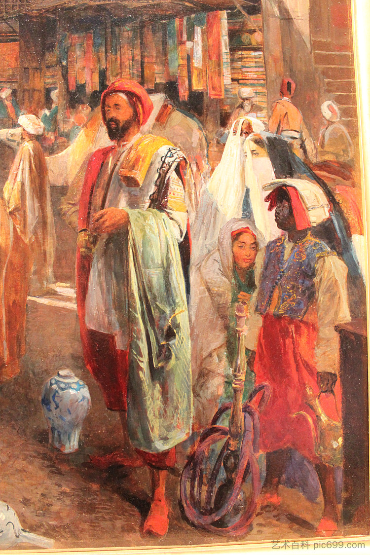 开罗El Ghouri清真寺附近的街景（局部） Street Scene near the El Ghouri Mosque in Cairo (detail) (1875)，约翰·弗雷德里克·刘易斯