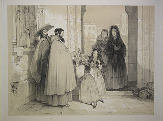 接受施舍的乞丐僧侣 Mendicant Monks Receiving Alms (c.1834)，约翰·弗雷德里克·刘易斯