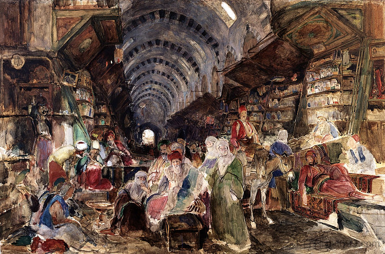 斯坦布尔集市 Stamboul Bazaar (1840),约翰·弗雷德里克·刘易斯