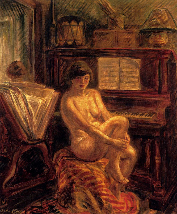 钢琴上的裸体 Nude At Piano (1928)，约翰法国斯隆