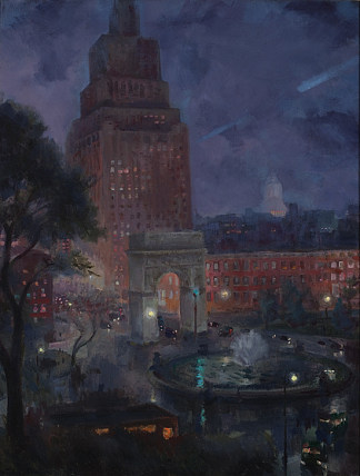 湿夜，华盛顿广场 Wet Night, Washington Square (1928)，约翰法国斯隆