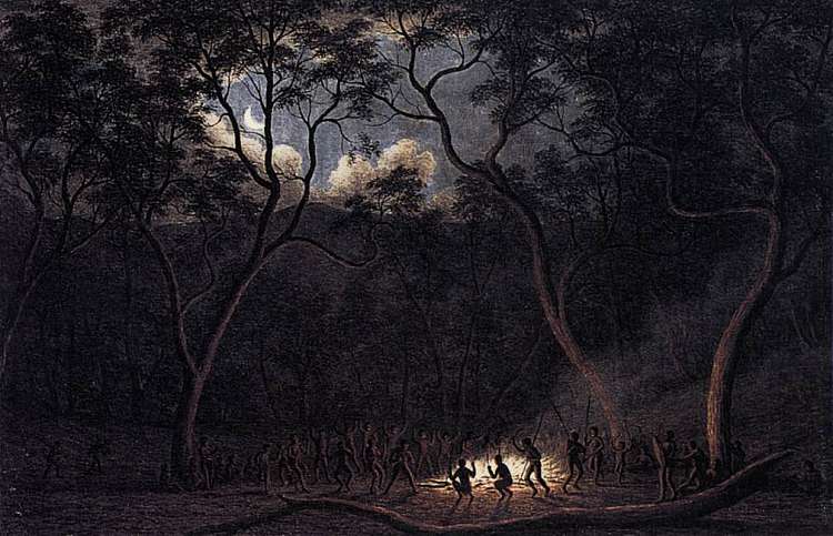 范迪门之地的佐证者 A Corroboree in Van Diemen's Land (1840)，约翰·格洛弗