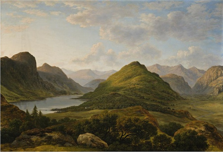 利特的水，斯基道和远处的马鞍背 Leathe's water, Skiddaw and saddleback in distance (c.1816 - c.1817)，约翰·格洛弗