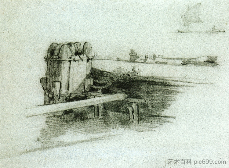 舱壁上的船 Boat at Bulkhead (c.1878)，约翰·亨利·特瓦克特曼