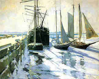康涅狄格海岸，冬季 Connecticut Shore, Winter (c.1893)，约翰·亨利·特瓦克特曼