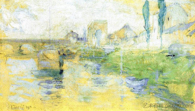 法国河流场景 French River Scene (1884),约翰·亨利·特瓦克特曼