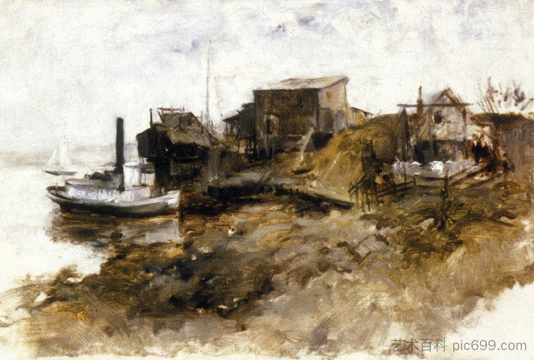 海港景观 Harbor View (1879)，约翰·亨利·特瓦克特曼