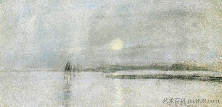 月光, 佛兰德斯 Moonlight, Flanders (c.1885),约翰·亨利·特瓦克特曼
