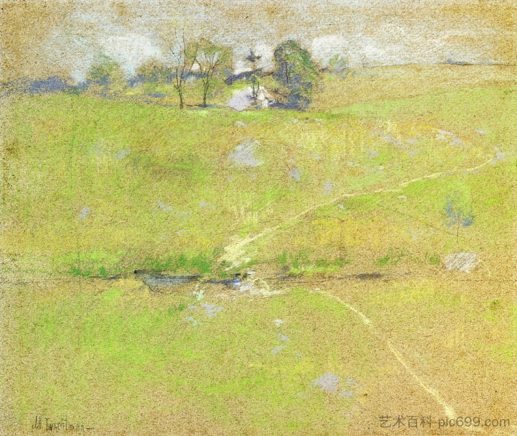 山丘之路,布兰奇维尔,康涅狄格州 Path in the Hills, Branchville, Connecticut (c.1888 - c.1891),约翰·亨利·特瓦克特曼