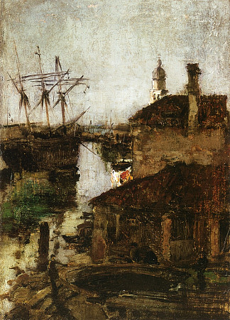 船舶和码头，威尼斯 Ship and Dock, Venice (c.1878)，约翰·亨利·特瓦克特曼