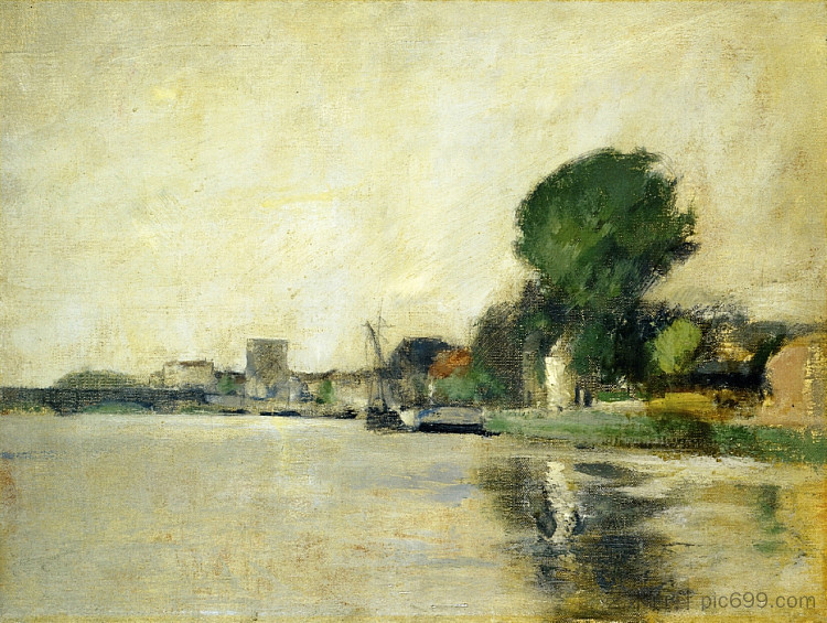 沿河景观 View along a River (c.1883 - c.1885)，约翰·亨利·特瓦克特曼