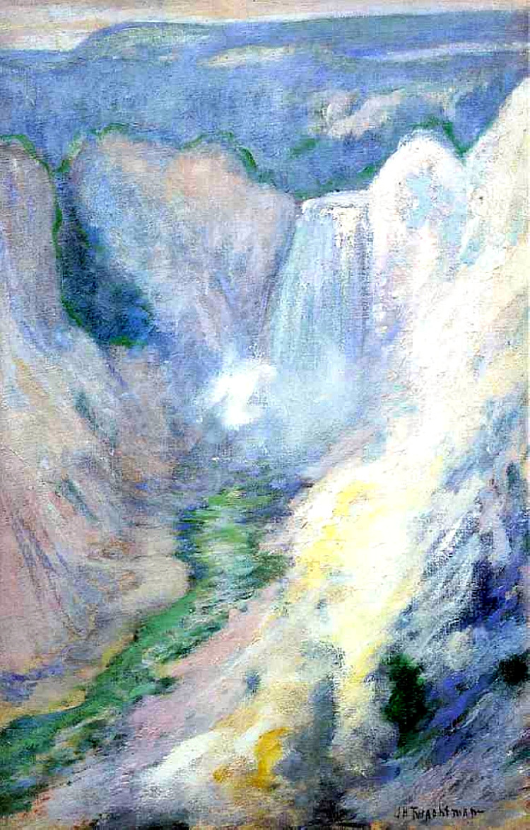 黄石瀑布 Waterfall in Yellowstone (1895)，约翰·亨利·特瓦克特曼