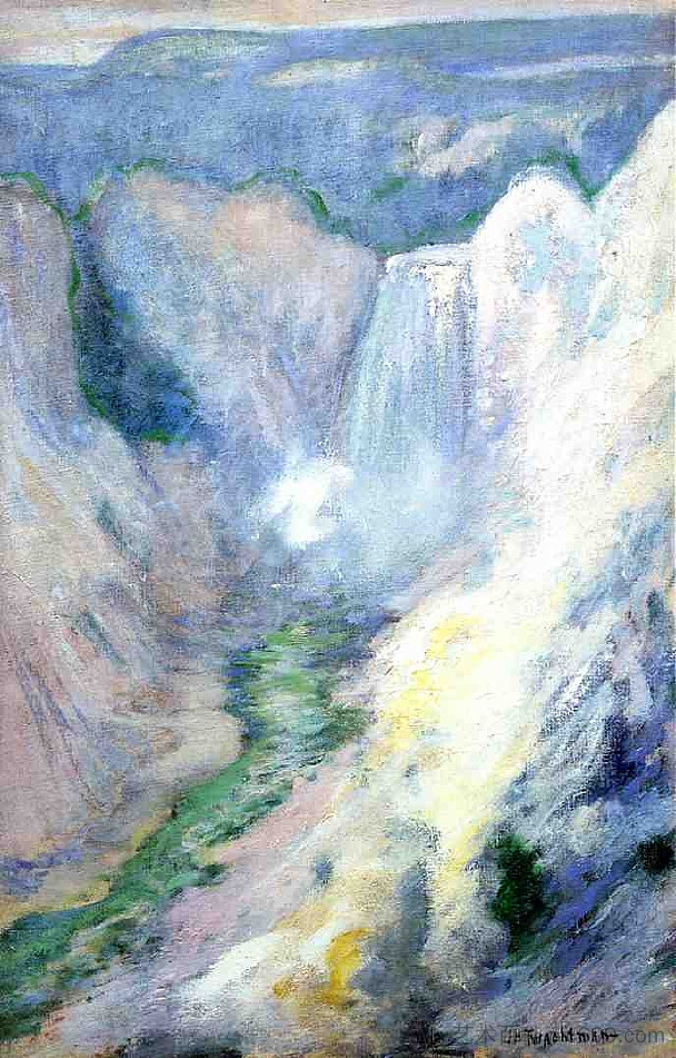 黄石瀑布 Waterfall in Yellowstone (c.1895),约翰·亨利·特瓦克特曼
