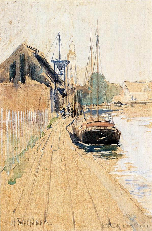 水边场景 Waterside Scene (c.1889),约翰·亨利·特瓦克特曼