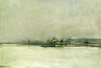 冬季景观与谷仓 Winter Landscape with Barn (c.1885)，约翰·亨利·特瓦克特曼