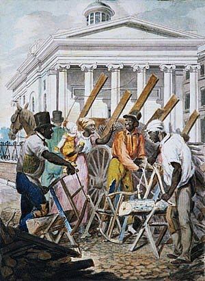 在费城宾夕法尼亚银行前工作的黑索耶斯 Black Sawyers Working in Front ot the Bank of Pennsylvania, Philadelphia，约翰·刘易斯·克里梅尔